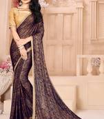 Brown plain silk saree with blouse
