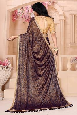 Brown plain silk saree with blouse 4