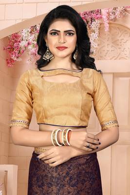 Brown plain silk saree with blouse 5