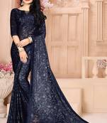 Blue plain silk saree with blouse