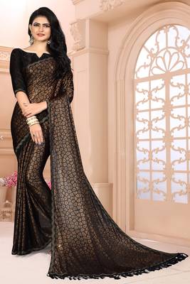 Brown plain silk saree with blouse 1