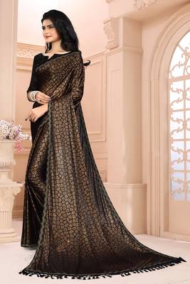 Brown plain silk saree with blouse 2