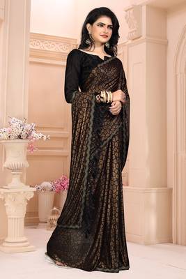 Brown plain silk saree with blouse 3