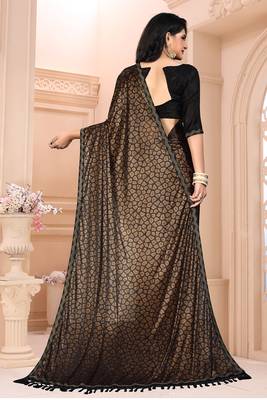 Brown plain silk saree with blouse 4