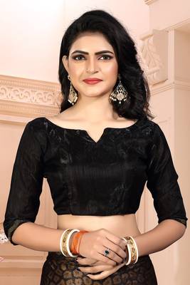 Brown plain silk saree with blouse 5