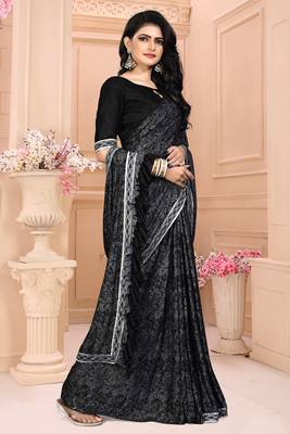Black plain silk saree with blouse 3