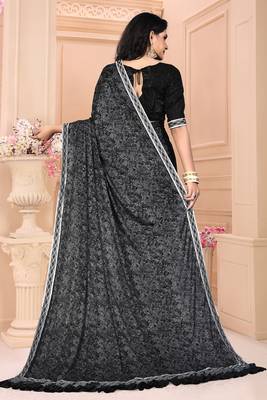 Black plain silk saree with blouse 4