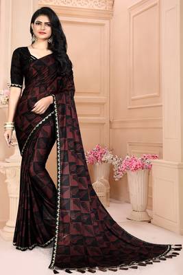 Black plain silk saree with blouse 1