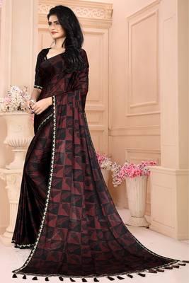 Black plain silk saree with blouse 2