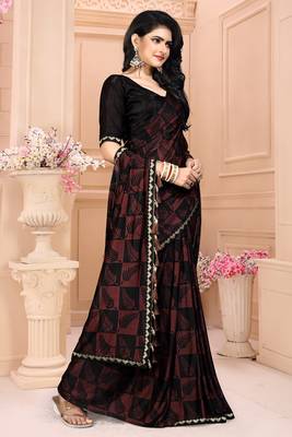 Black plain silk saree with blouse 3
