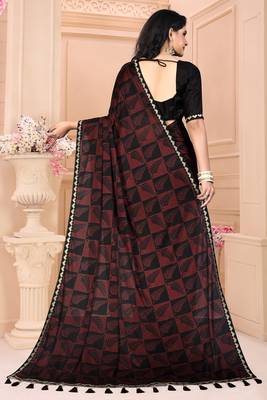 Black plain silk saree with blouse 4