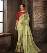 Lemon Green Poly Silk Embroidered Heavy Work Saree
