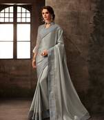 Silver Poly Silk Stone Work and Jacquard Border Heavy Work Saree