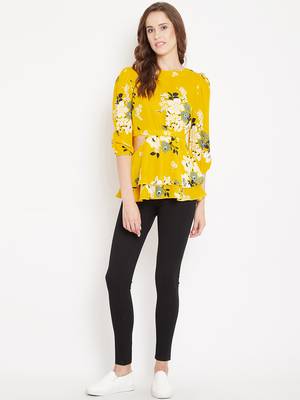 Yellow printed crepe party-tops 1