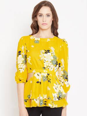 Yellow printed crepe party-tops 2