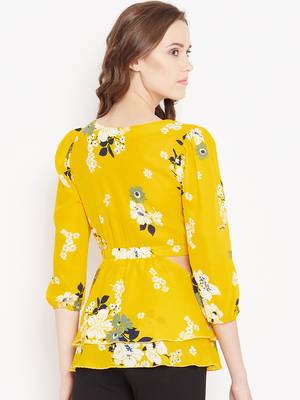 Yellow printed crepe party-tops 3