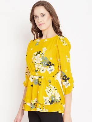 Yellow printed crepe party-tops 4