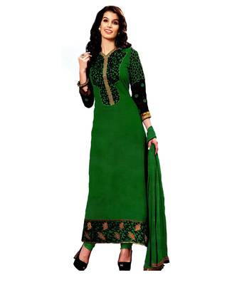 Green Embroidered Georgette Unstitched Salwar With Dupatta 1
