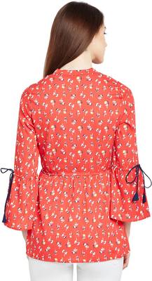 Red printed polyester long-tops 1