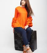 Orange plain rayon long-tops