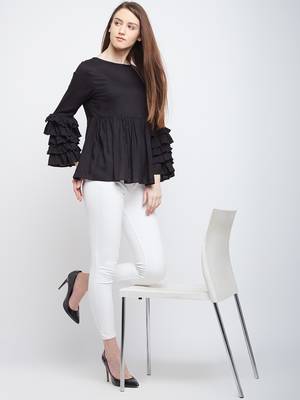 Black plain rayon long-tops 1
