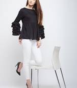 Black plain rayon long-tops