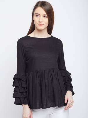 Black plain rayon long-tops 2