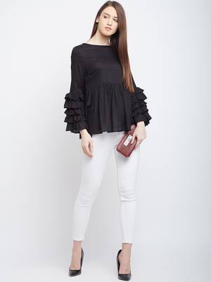 Black plain rayon long-tops 3