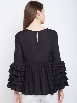 Black plain rayon long-tops 4