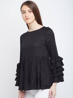 Black plain rayon long-tops 5