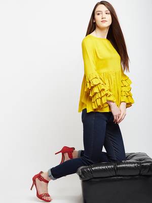 Mustard plain rayon long-tops 1