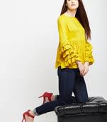 Mustard plain rayon long-tops
