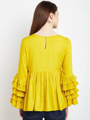 Mustard plain rayon long-tops 4