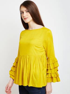 Mustard plain rayon long-tops 5