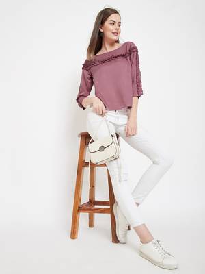 Pink plain rayon crop-tops 1