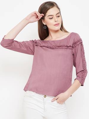 Pink plain rayon crop-tops 2