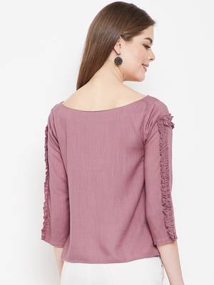 Pink plain rayon crop-tops 3