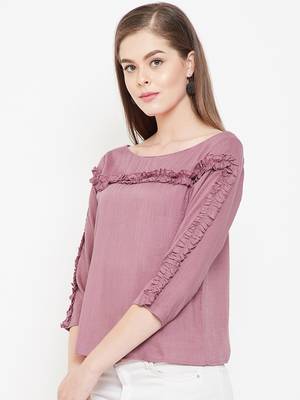 Pink plain rayon crop-tops 4