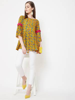Yellow printed cotton cotton-tops 1
