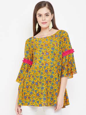 Yellow printed cotton cotton-tops 2