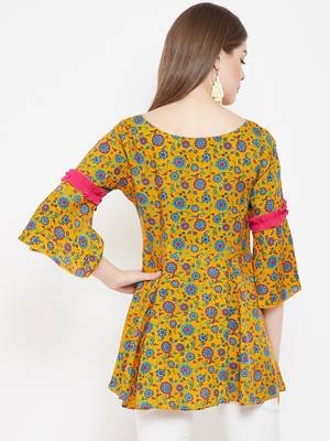 Yellow printed cotton cotton-tops 3