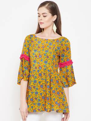 Yellow printed cotton cotton-tops 4