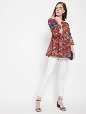 Red printed cotton cotton-tops 1