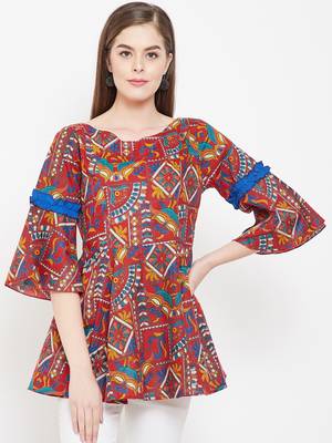 Red printed cotton cotton-tops 2