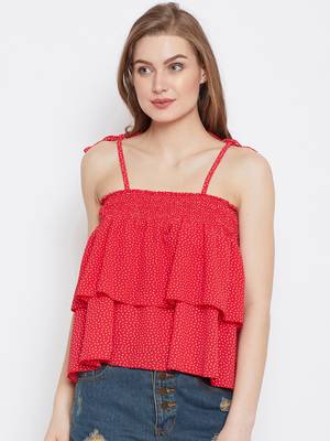 Red printed crepe crop-tops 1