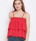 Red printed crepe crop-tops