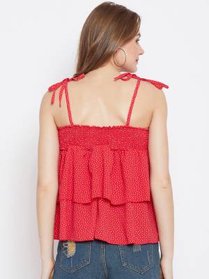 Red printed crepe crop-tops 2