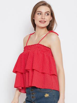 Red printed crepe crop-tops 3