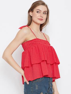 Red printed crepe crop-tops 4