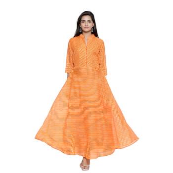 Orange Cotton Leheriya Printed Kurti 1